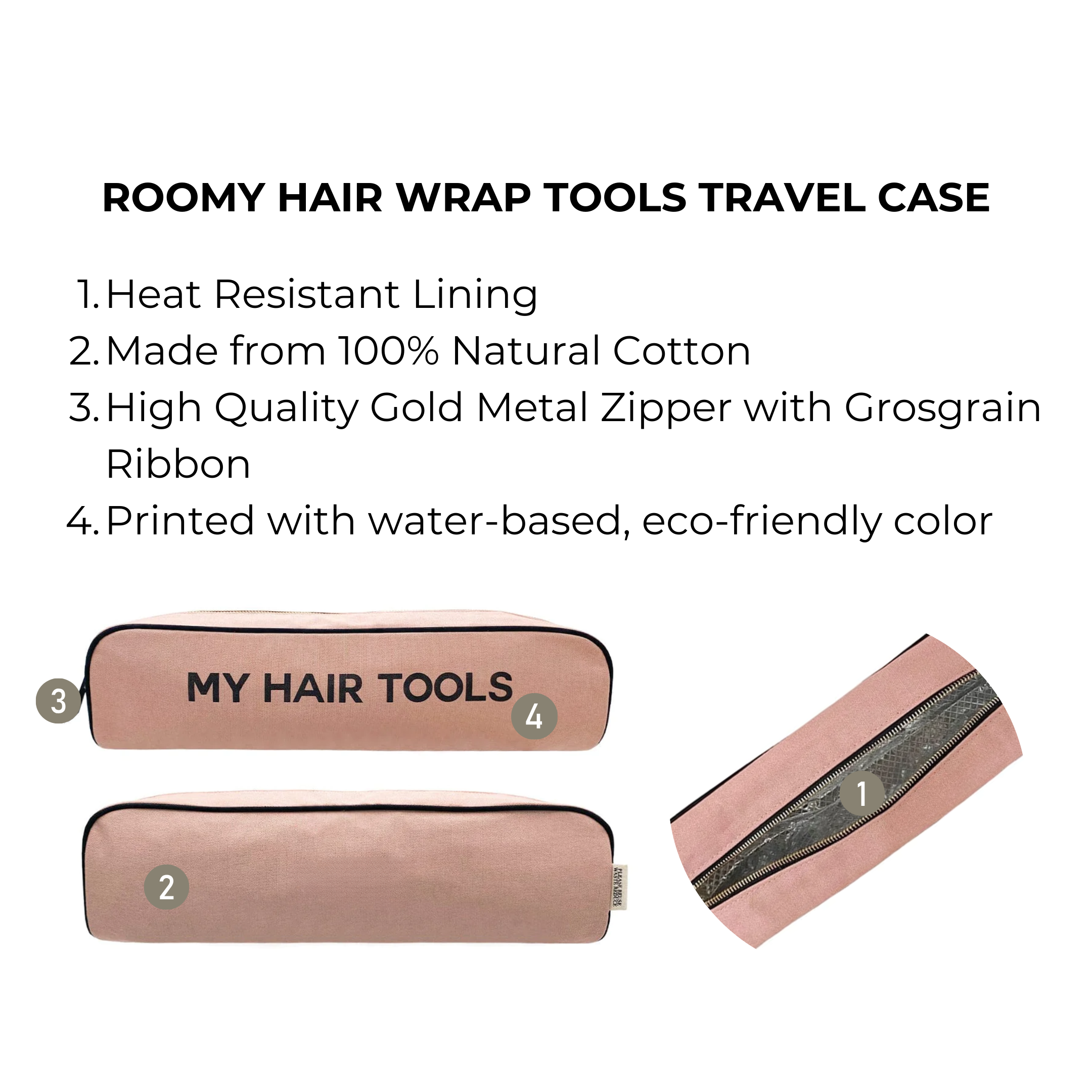 Roomy Hair Wrap Tools Travel Case, Pink/Blush | Bag-all
