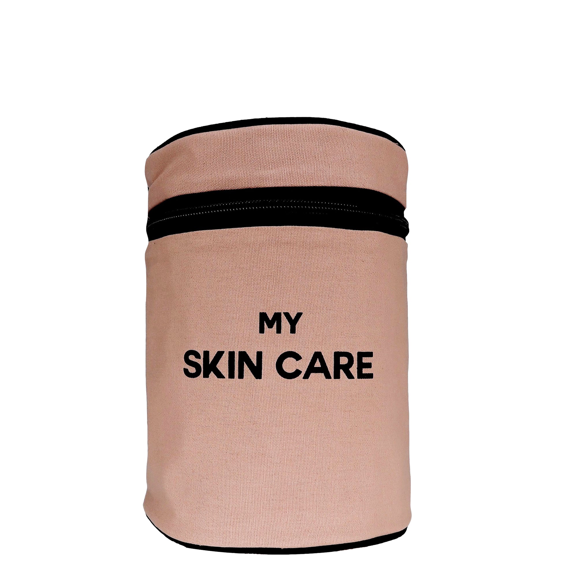 Bag-all Round My Skin Care Case in pink blush, featuring laminated interior, elastic bands and storage pockets for organized skincare storage and travel