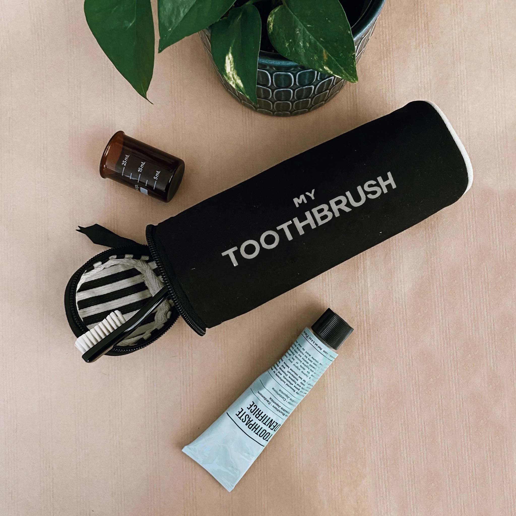 Toothbrush Travel Case, Black with Light Gray Print | Bag-all