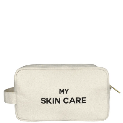 Bag-all My Skin Care Organizing Pouch in cream cotton canvas with waterproof lining, perfect for storing beauty products and toiletries