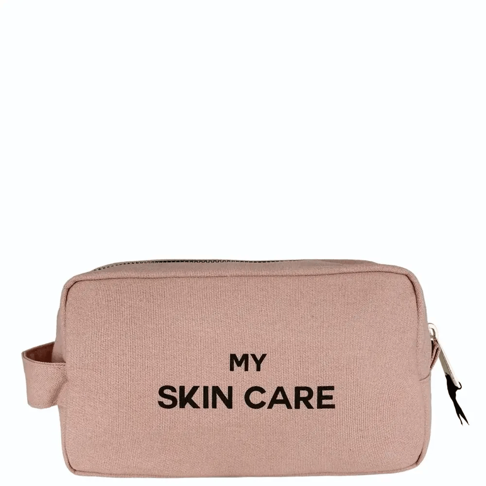 Bag-all My Skin Care Organizing Pouch in blush pink cotton with waterproof lining, perfect for storing skincare essentials at home or travel