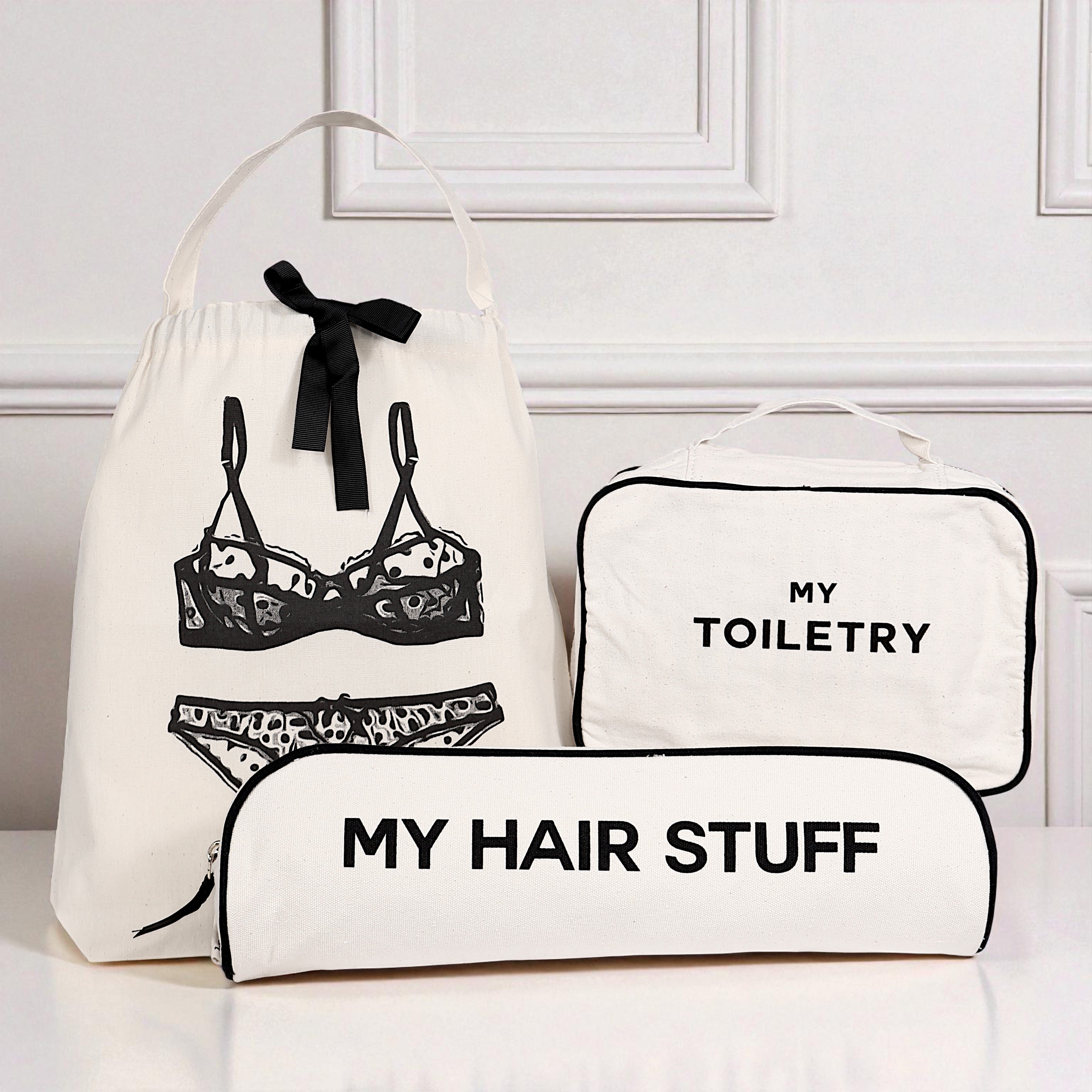 Starter Pack Essentials Gift Set, 3-Pack Lingerie, Toiletry & Hair Organizers, Cream
