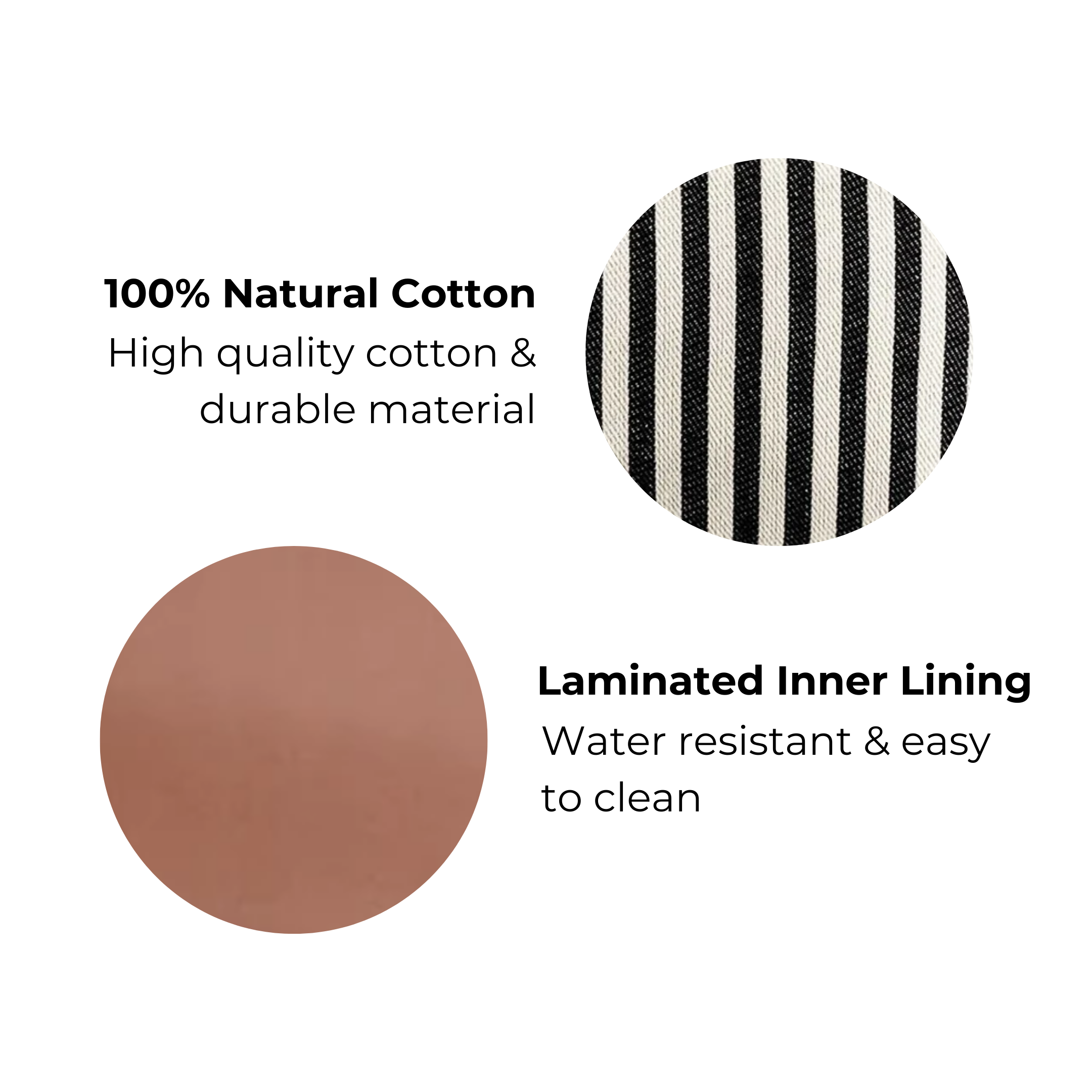 Bag-all Medium Box Makeup & Toiletry Striped featuring natural cotton material and water-resistant laminated inner lining in black and white stripes for easy cleaning and travel organization