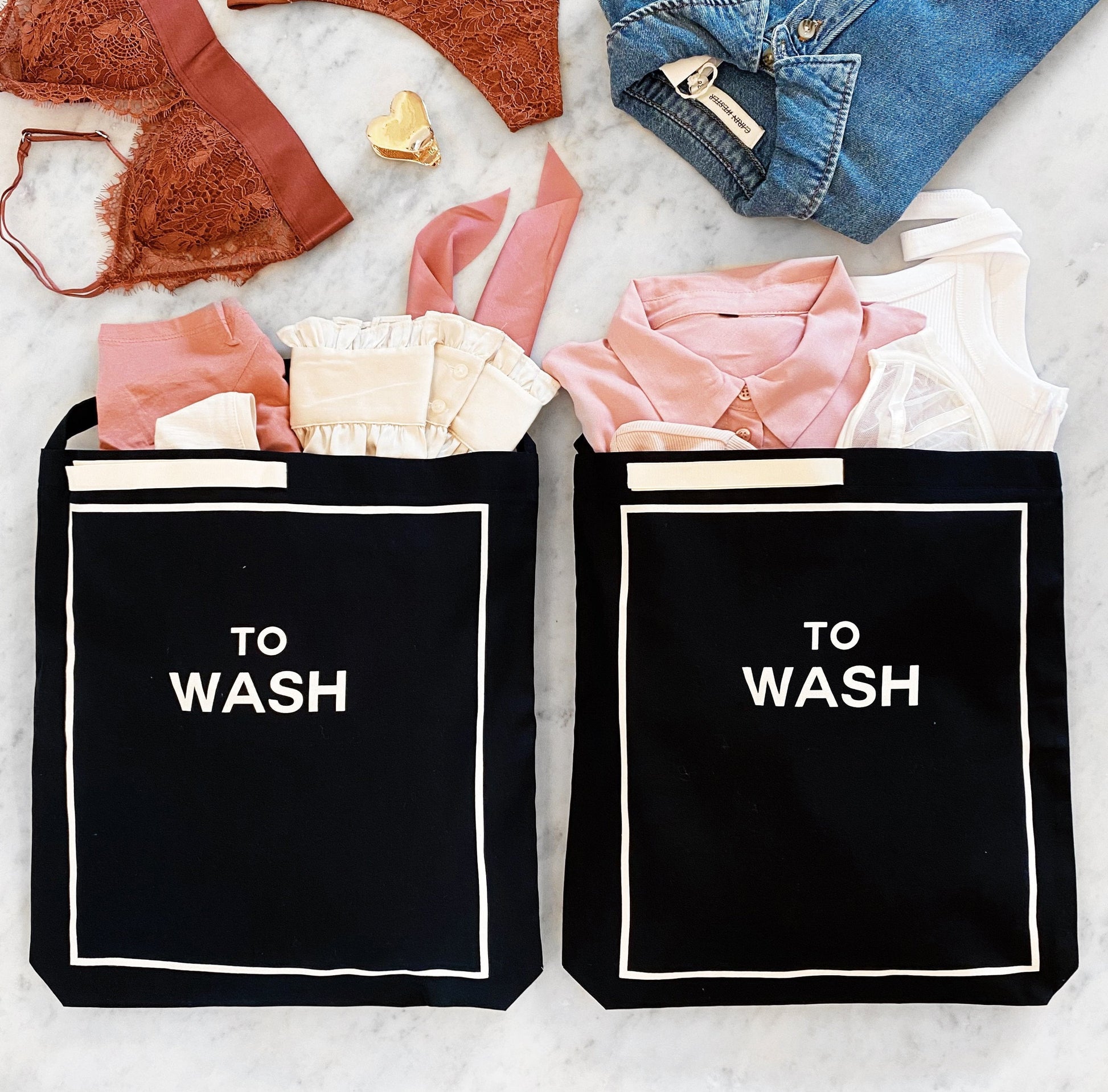 Bag-all black laundry cases in a 3-pack set labeled To Wash perfect for organizing clothes on the go