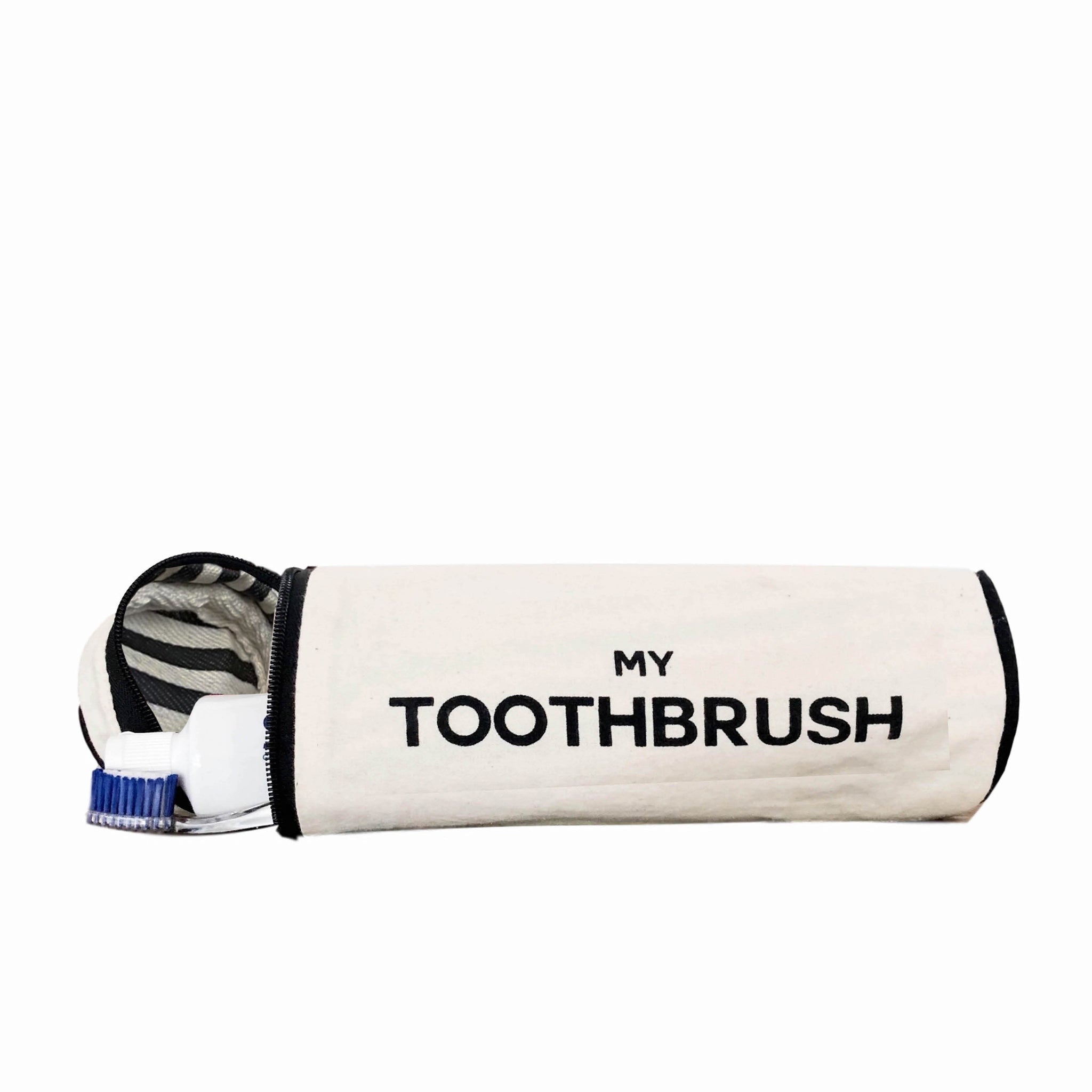 Bag-all Best Deal Gift Set with cream cotton toothbrush case featuring striped lining, part of 4-pack travel and home organizer collection.