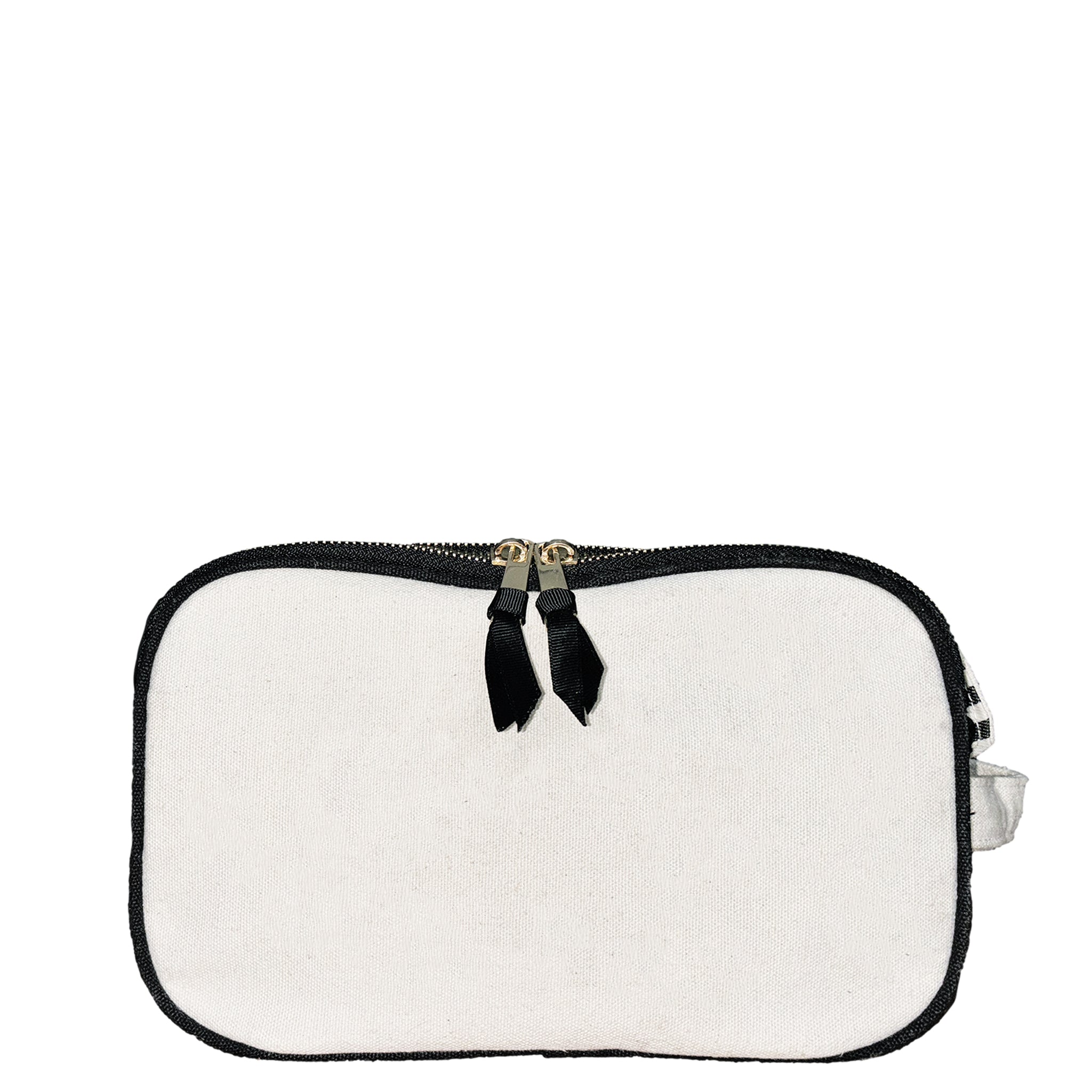Bag-all Triple Travel & Hobby Organizer in cream with black trim, durable cotton, gold zippers, and side handle for easy carrying