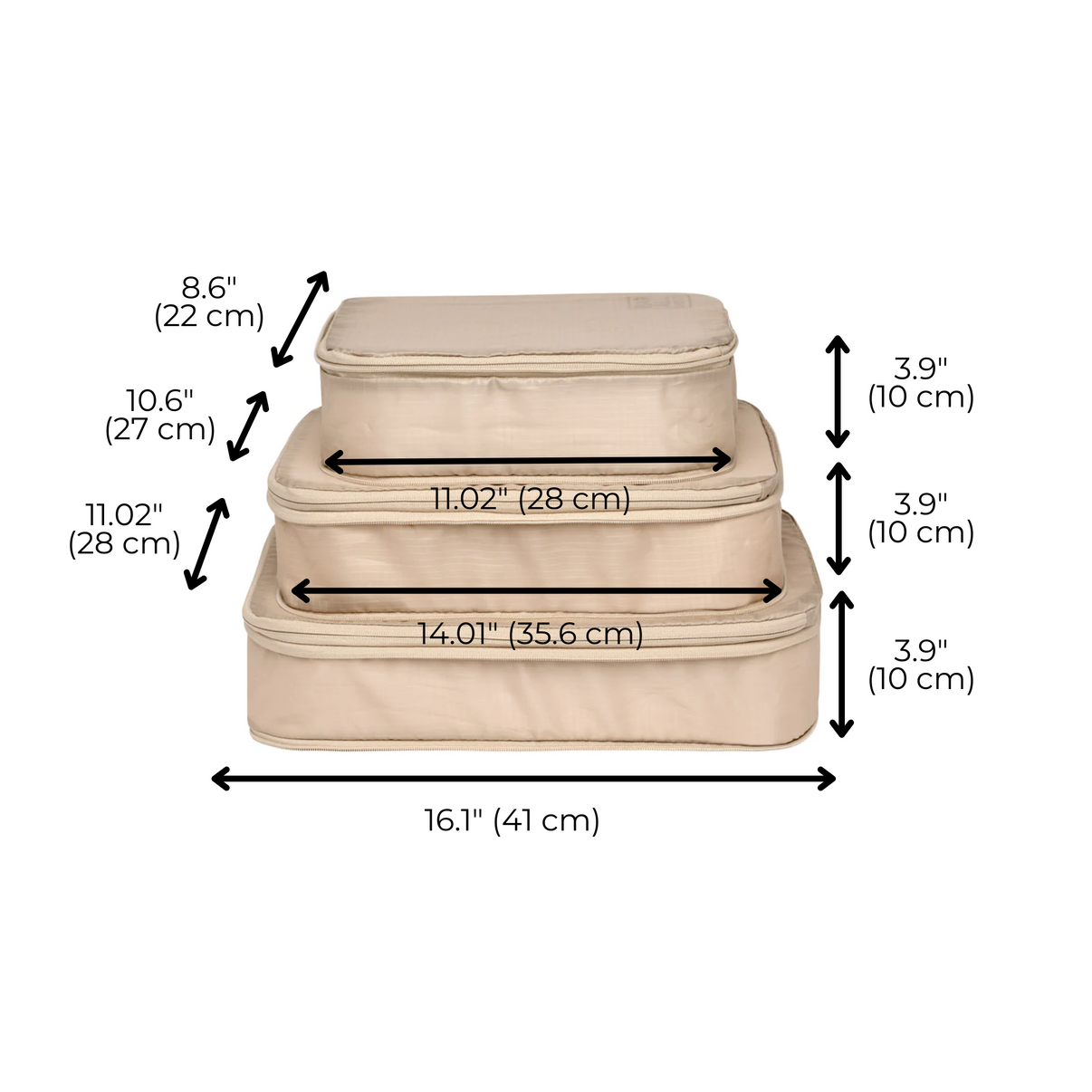 EcoFriendly Compression Packing Cubes 3Pack Taupe