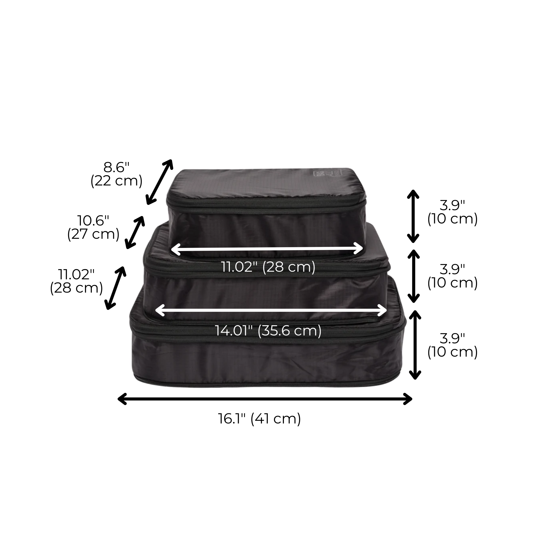 Re-cycled and Reinforced Nylon Compression Packing Cubes, 3-pack Black | Bag-all