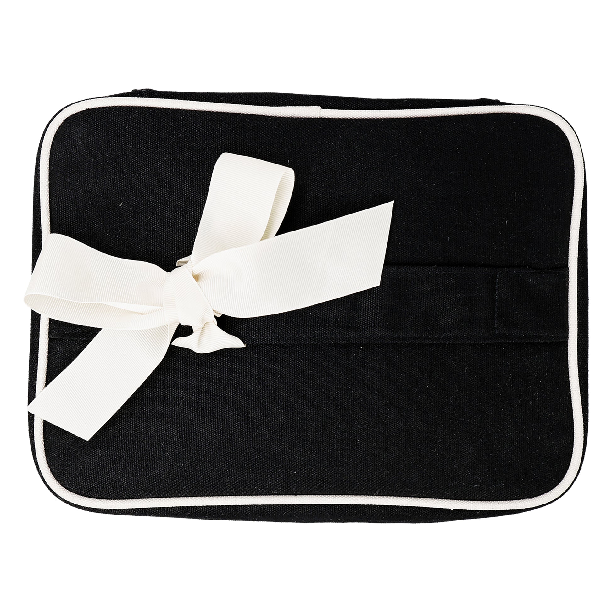 My Vanity Large Beauty Box with Insert Organizer in black by Bag-all with removable compartments and decorative ribbon bow.