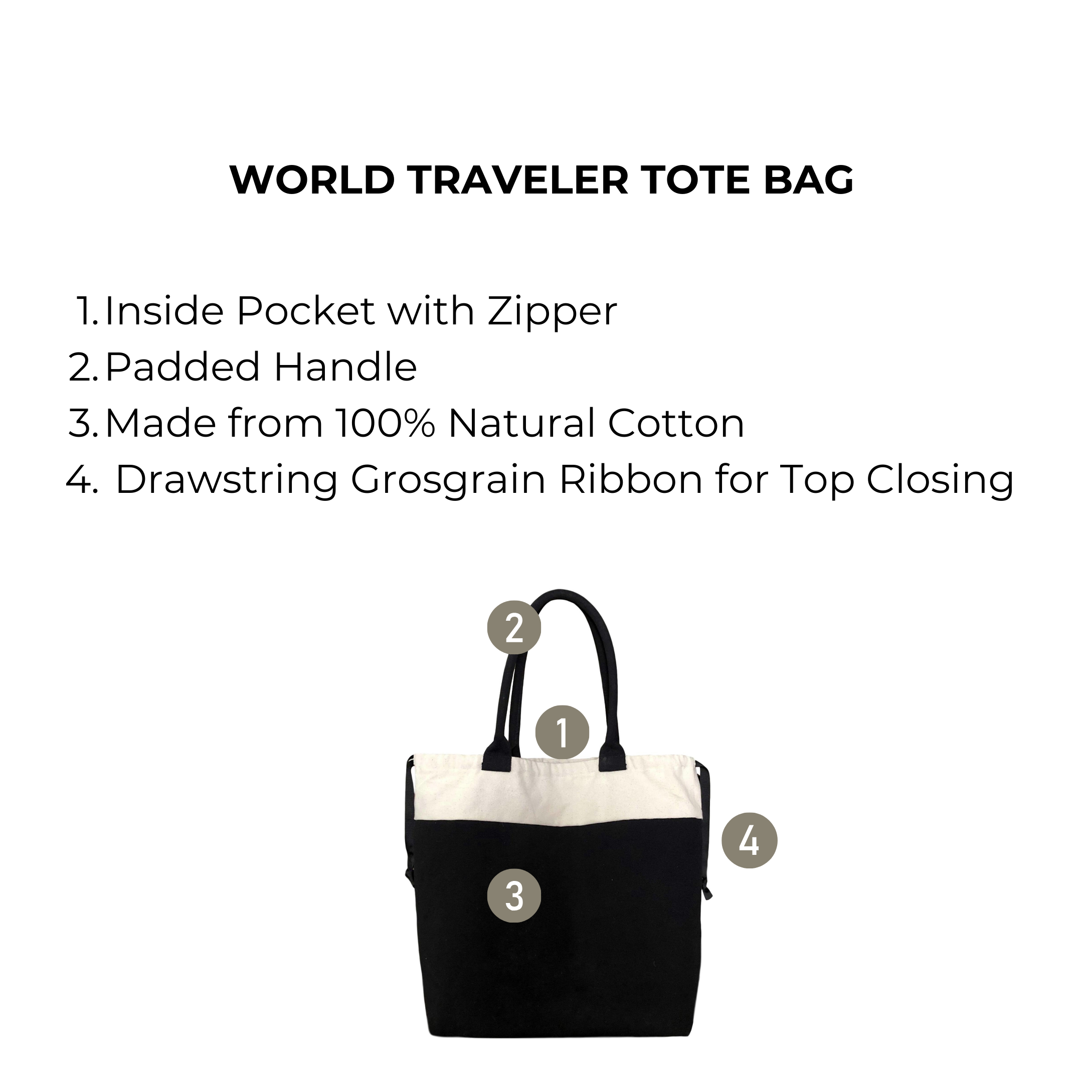 World Traveler Blank Tote Bag, Black | Bag-all