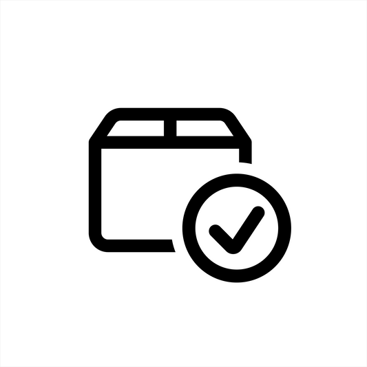 Black package icon with checkmark symbol representing Route Package Protection for Bag-all deliveries
