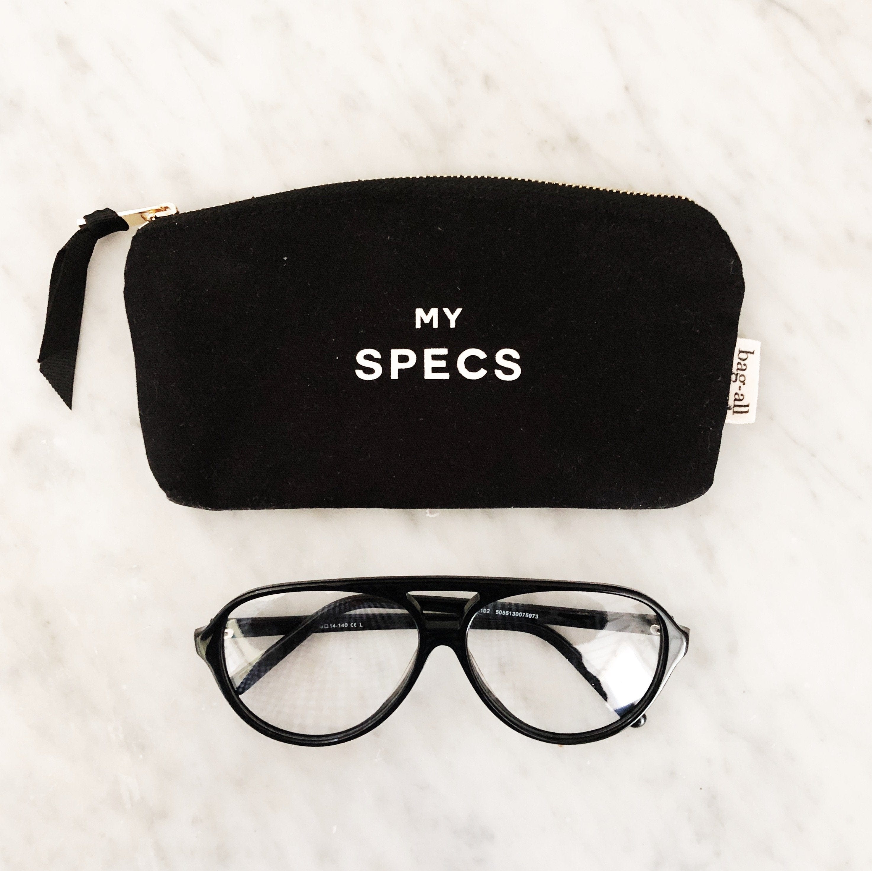 Specs Black Glasses Case "MY SPECS" printed on front, glasses