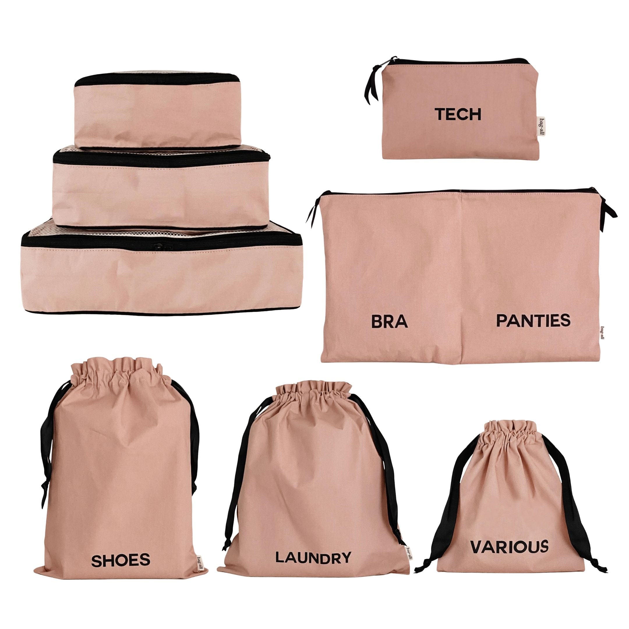 BA Packing Organizers and Travel Set in High Quality Cotton, 8-pack Pink/Blush - Bag-all