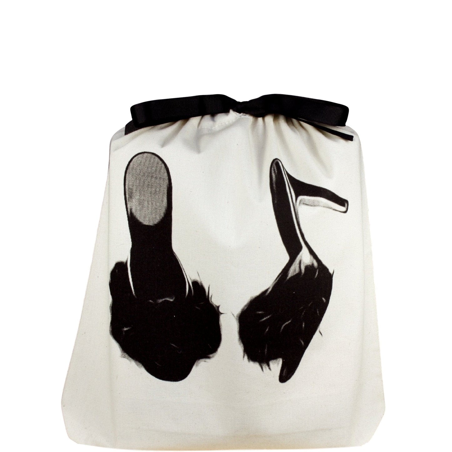 
                                      
                                        Shoe bag with feather slippers printed on the front of the bag. 
                                      
                                    