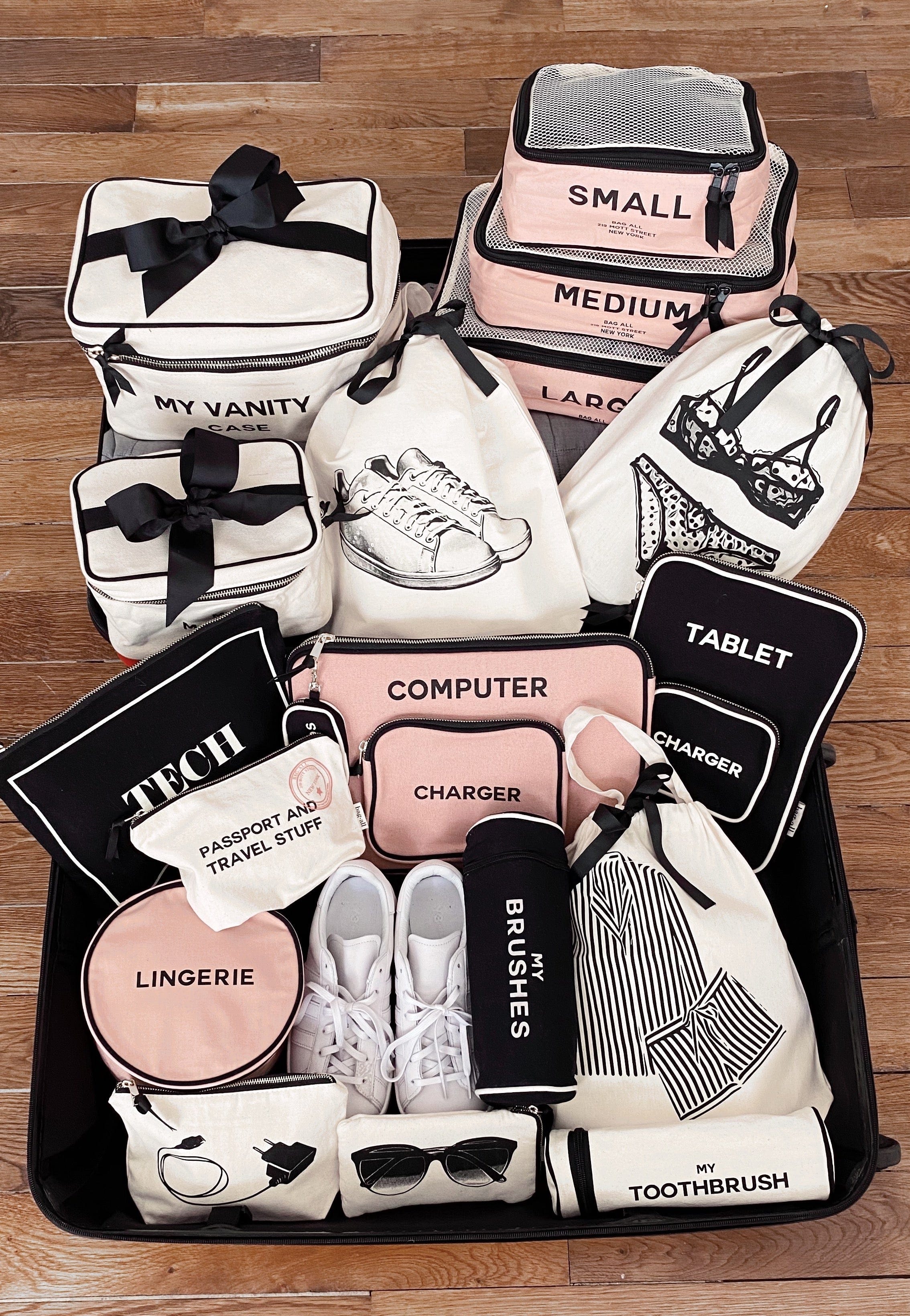 Bag-all products packed into a suitcase