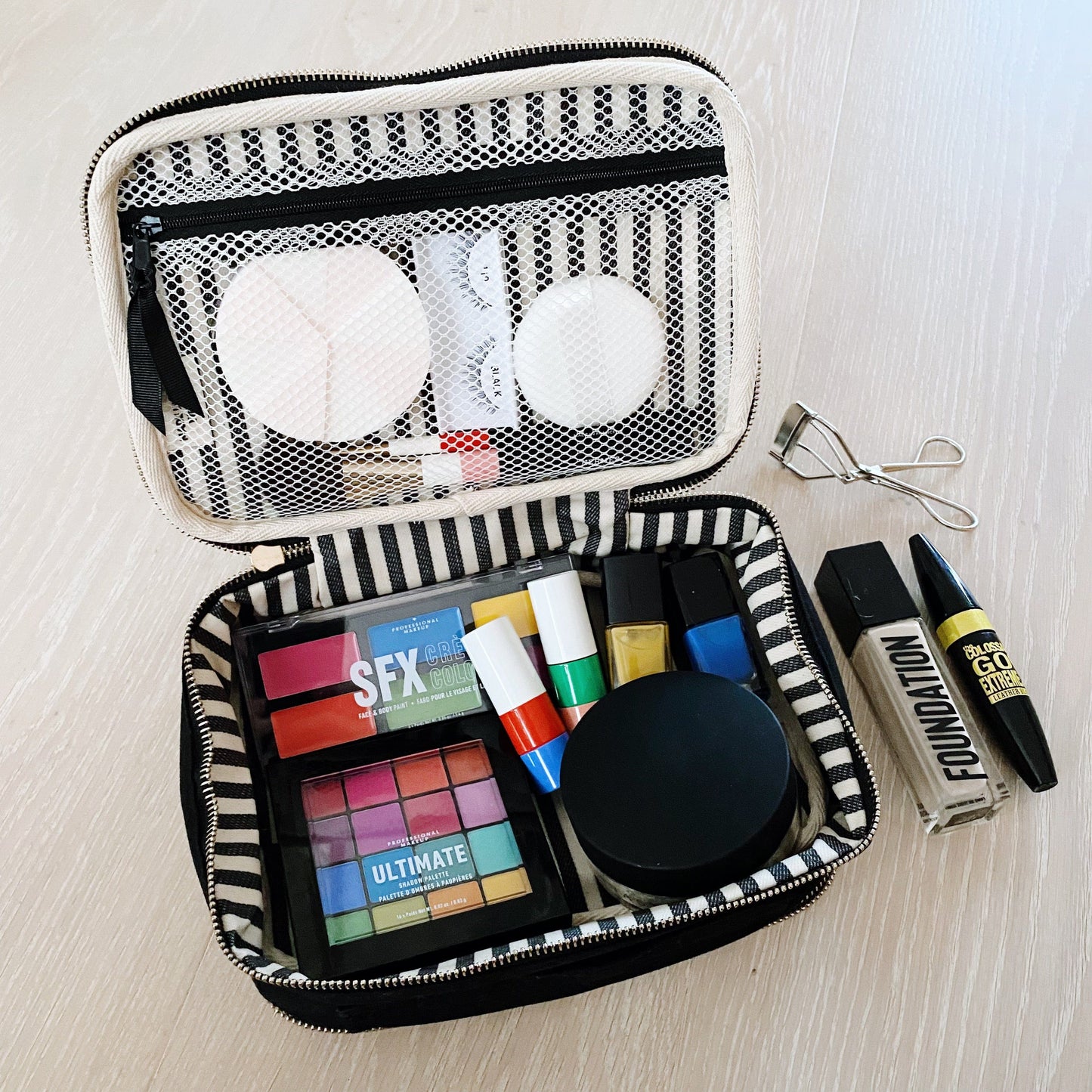 Double Toiletry Case, Black - Double Sided Beauty Pouch