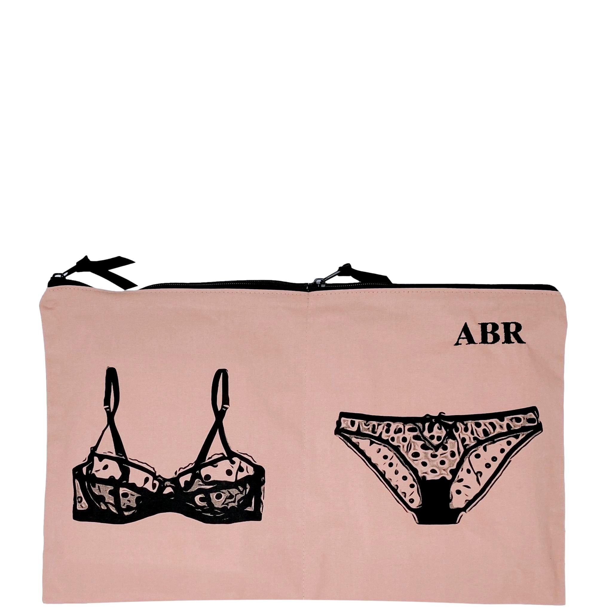 Monogrammed Double Lingerie Zipper Packing Pouch, Cotton, Pink/Blush