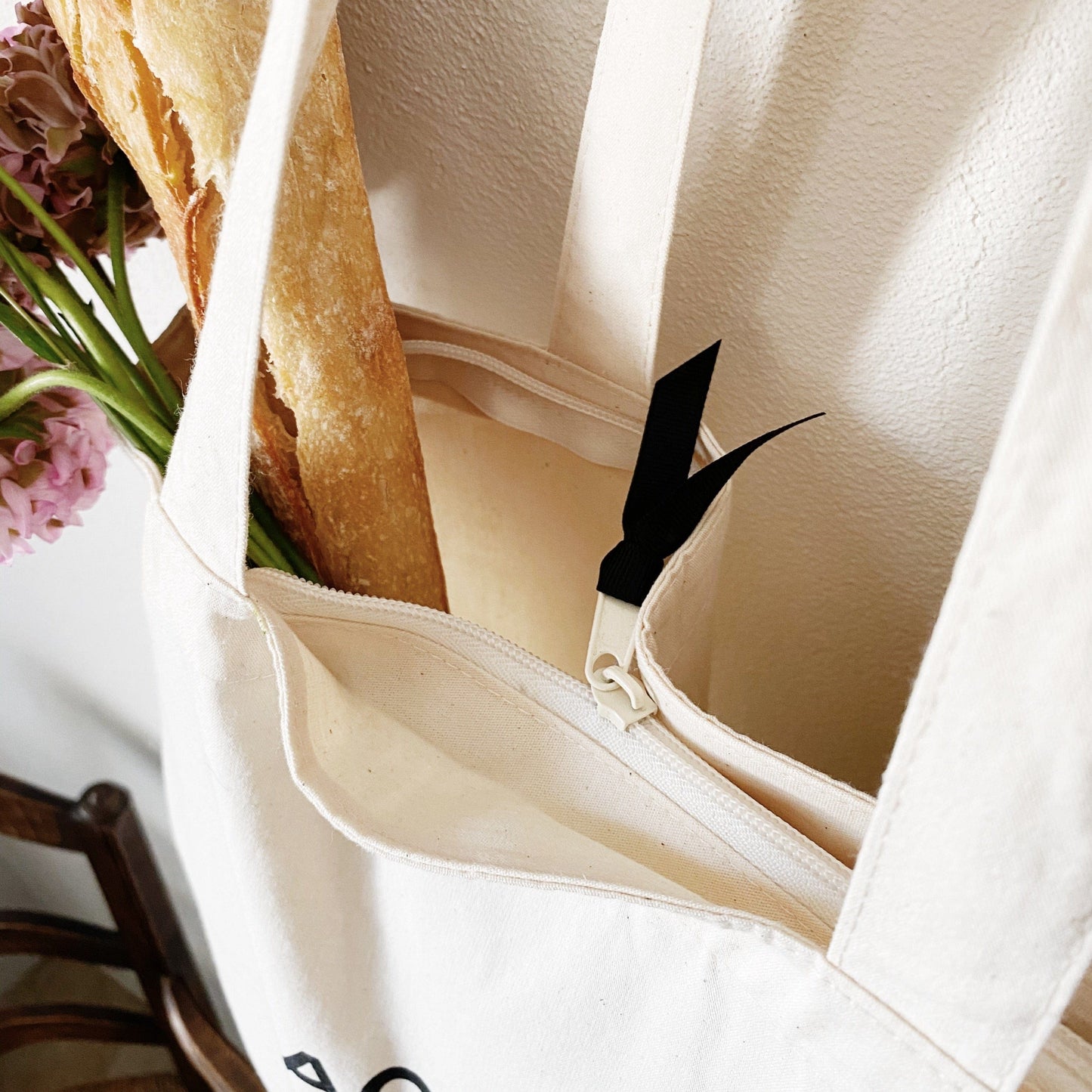 
                                      
                                        Paris zippered tote in white. 
                                      
                                    