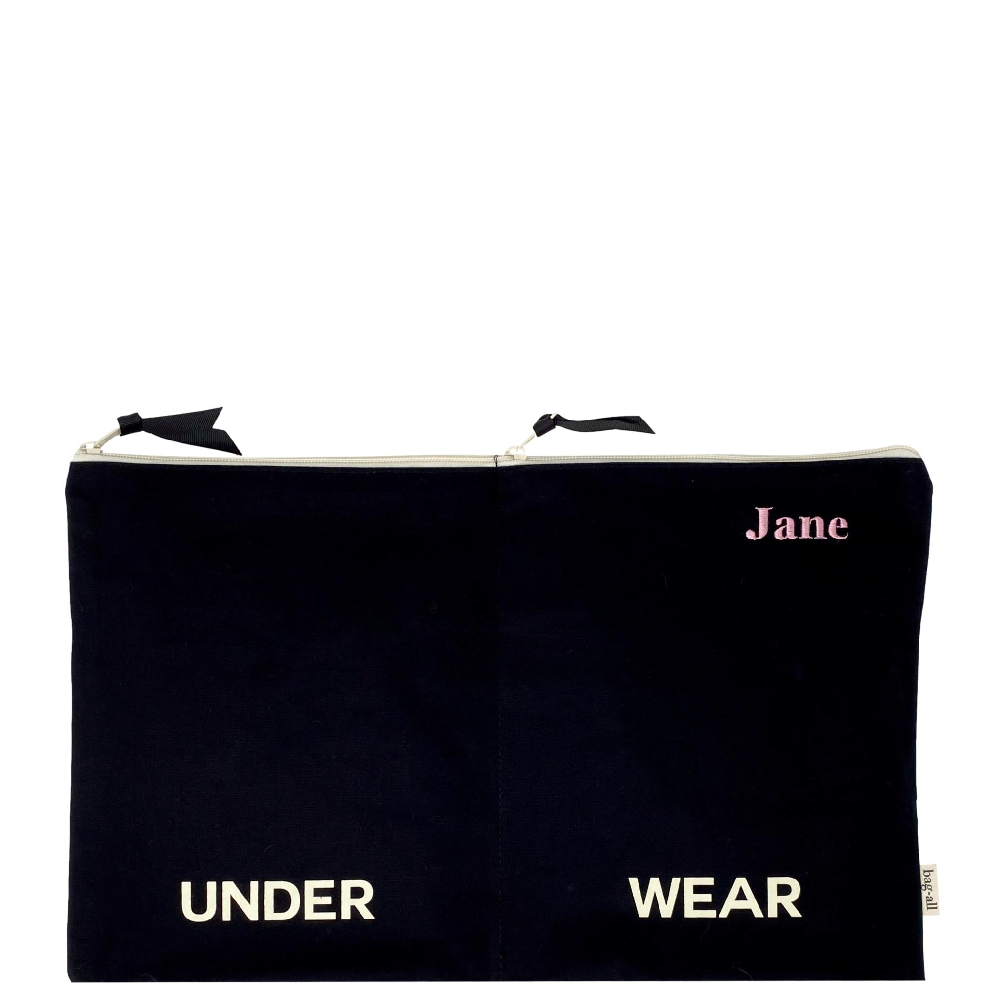 Monogrammed Double Underwear Zipper Packing Pouch, Cotton, Black