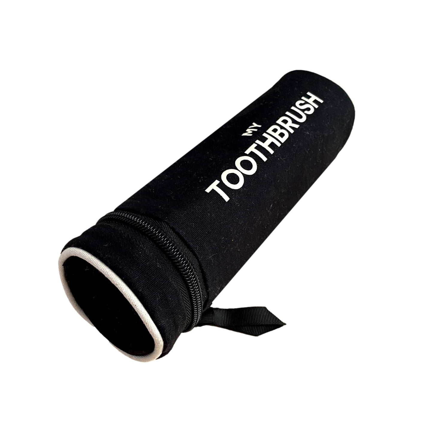 
                                      
                                        round toothbrush case in black with with piping. 
                                      
                                    
