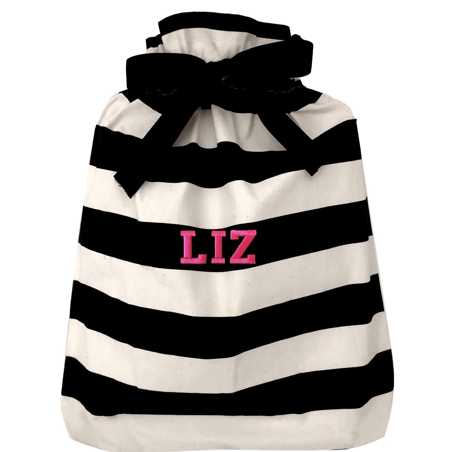 
                                      
                                        A large reusable gift bag with black and white horizontal stripes. 
                                      
                                    