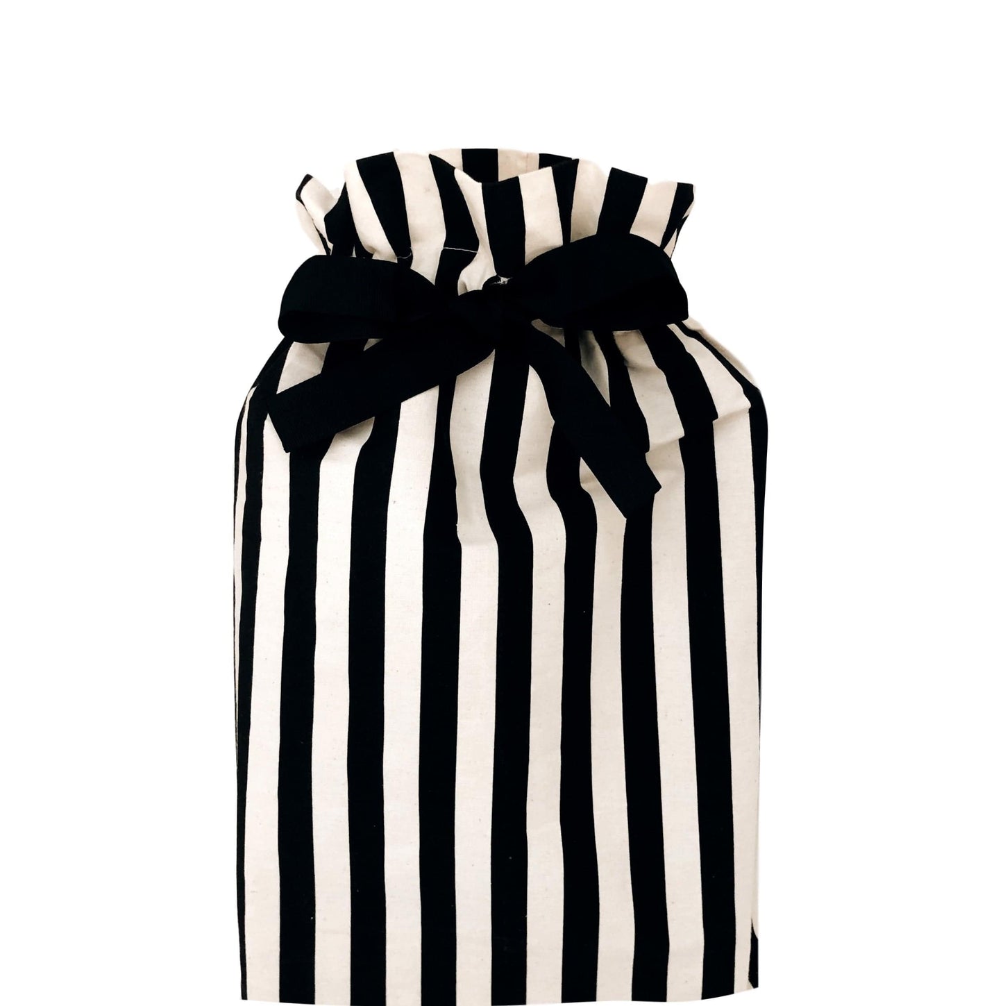 Medium gift bag black and white vertically striped.