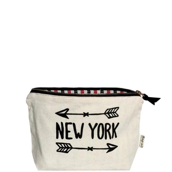 
                                      
                                        White case with new york and arrows printed across the front. 
                                      
                                    