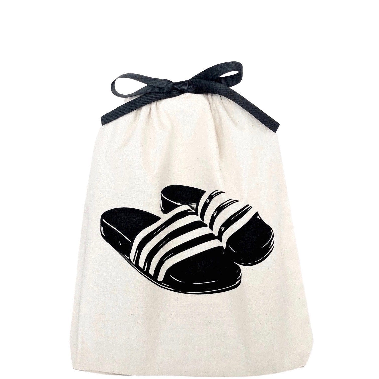 Slides Sandal Shoe Bag , slides printed on front, black ribbon