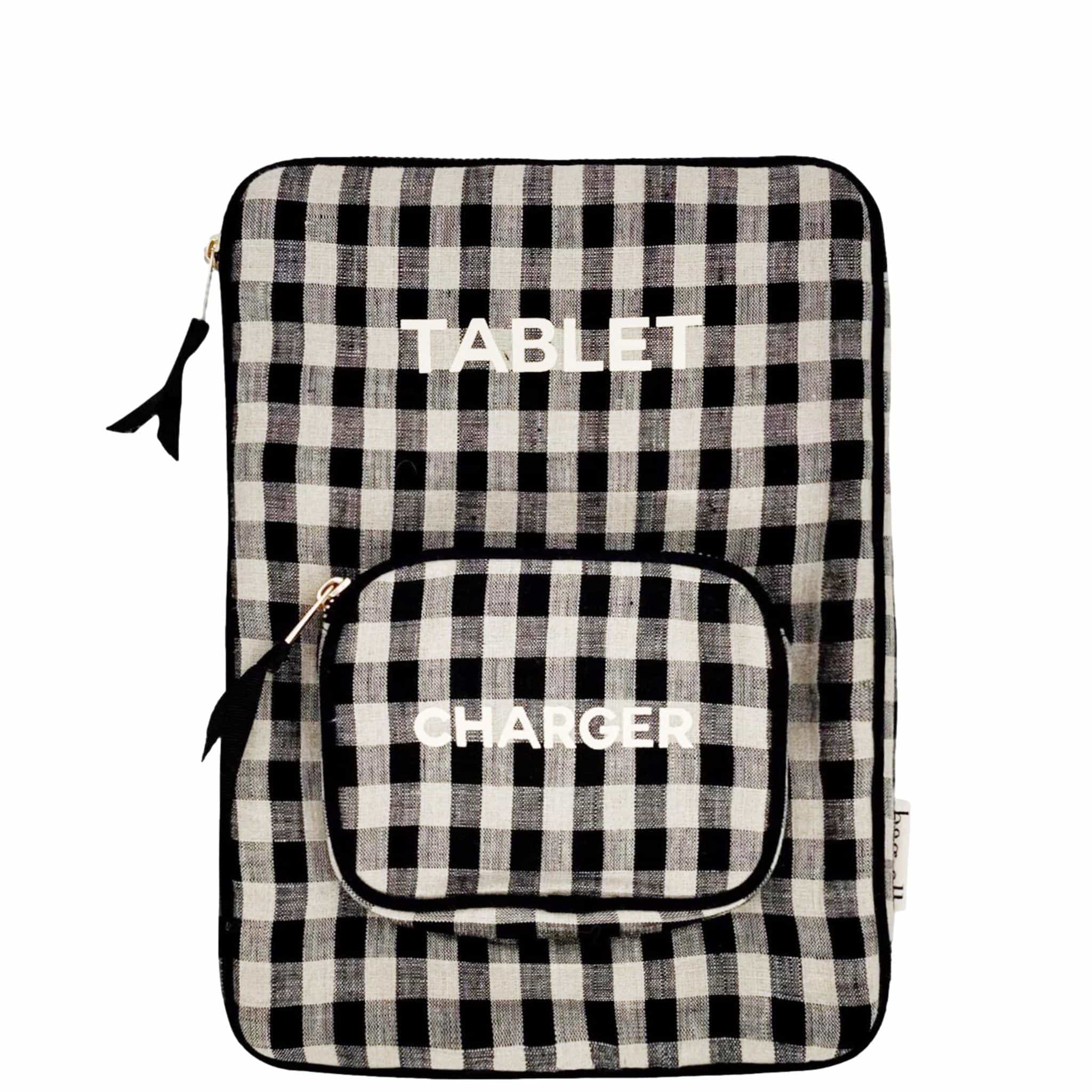 Tablet Sleeve/Pouch in gingham linen for ipad. 
