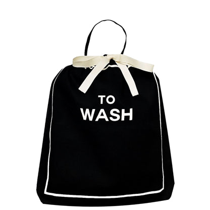 Bag-all Deal Gift Set 4-pack featuring black cotton To Wash laundry bag with white bow detail and text, part of travel and home organization collection