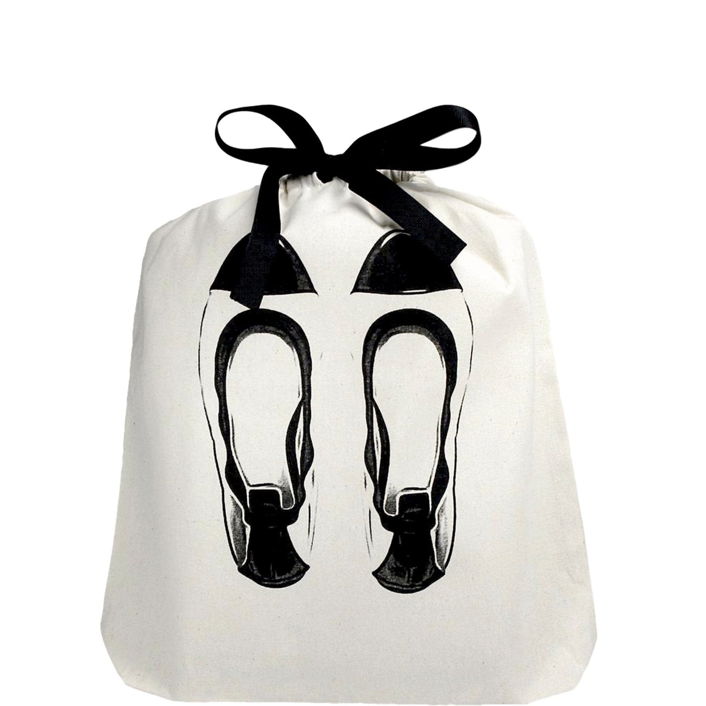 Organizing shoe bag in white with Ballet flats printed on the front. 