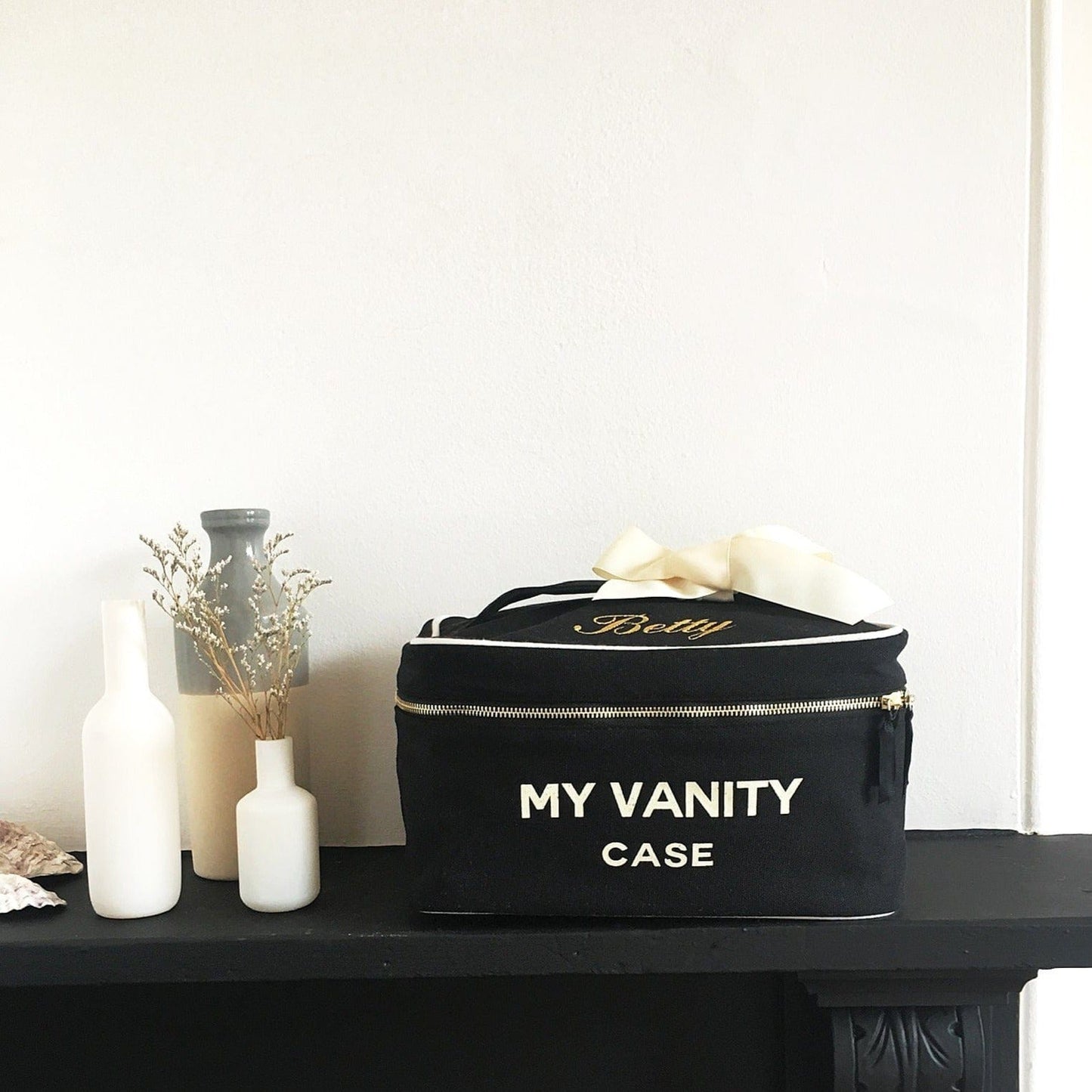 Black Large Beauty Case in cotton, My Vanity, Monogram