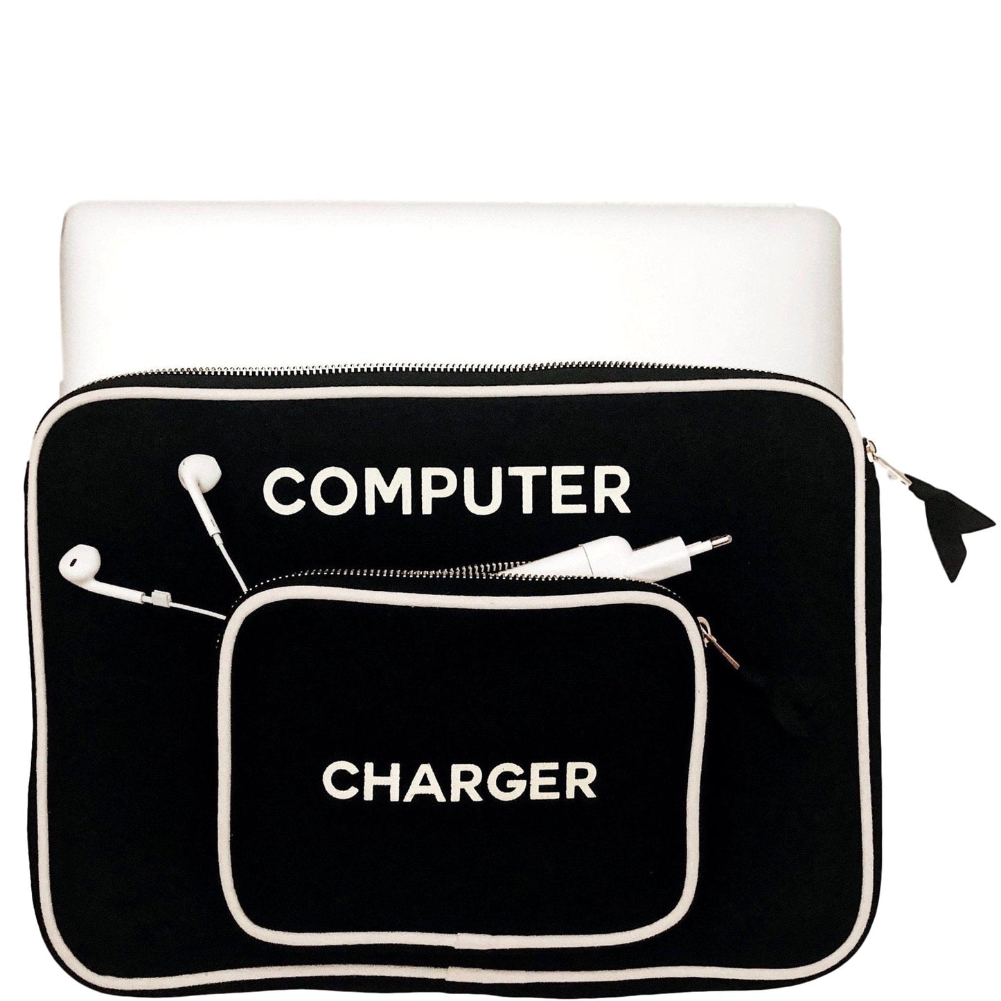 Laptop Sleeve Case with Charger Pocket Large, Personalized, Black