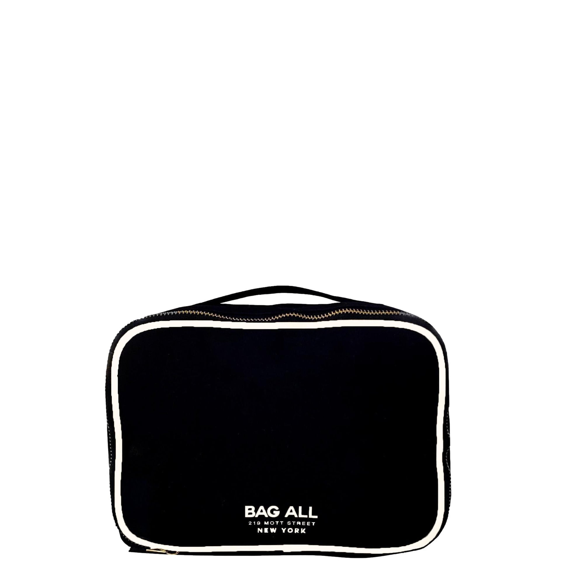 Bag-all Double Sided Multi Use Case in Black - Stylish organizing case with dual compartments, zipper closures, and white trim detail, perfect for makeup, crafts, or travel essentials