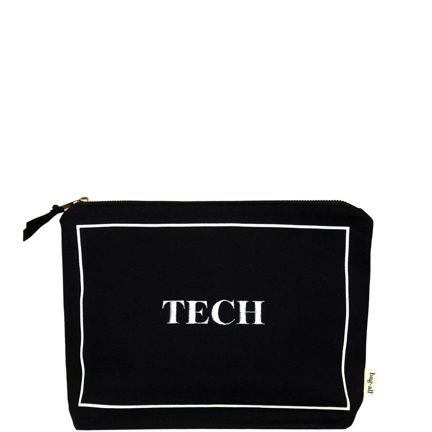 
                                      
                                        Black case with "tech" printed on the front in white. 
                                      
                                    