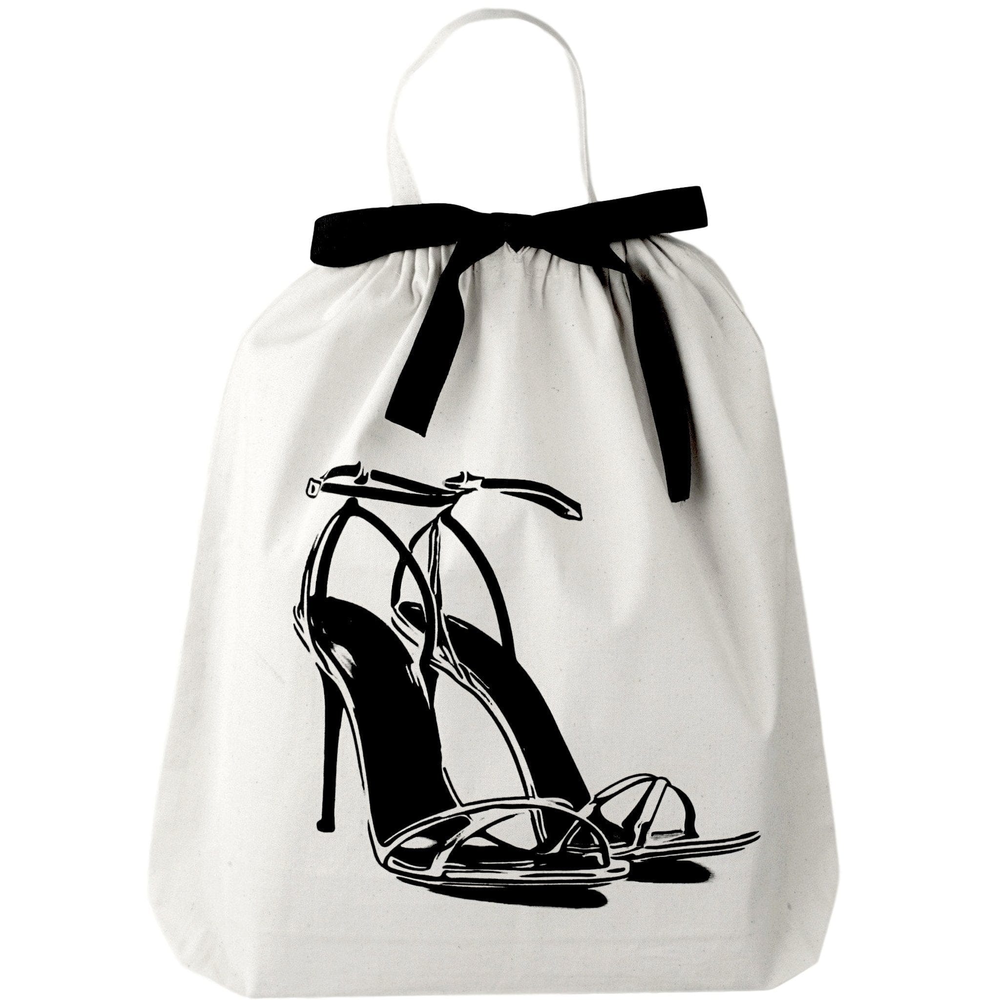Shoe bag with high heel strappy sandals on the front. 