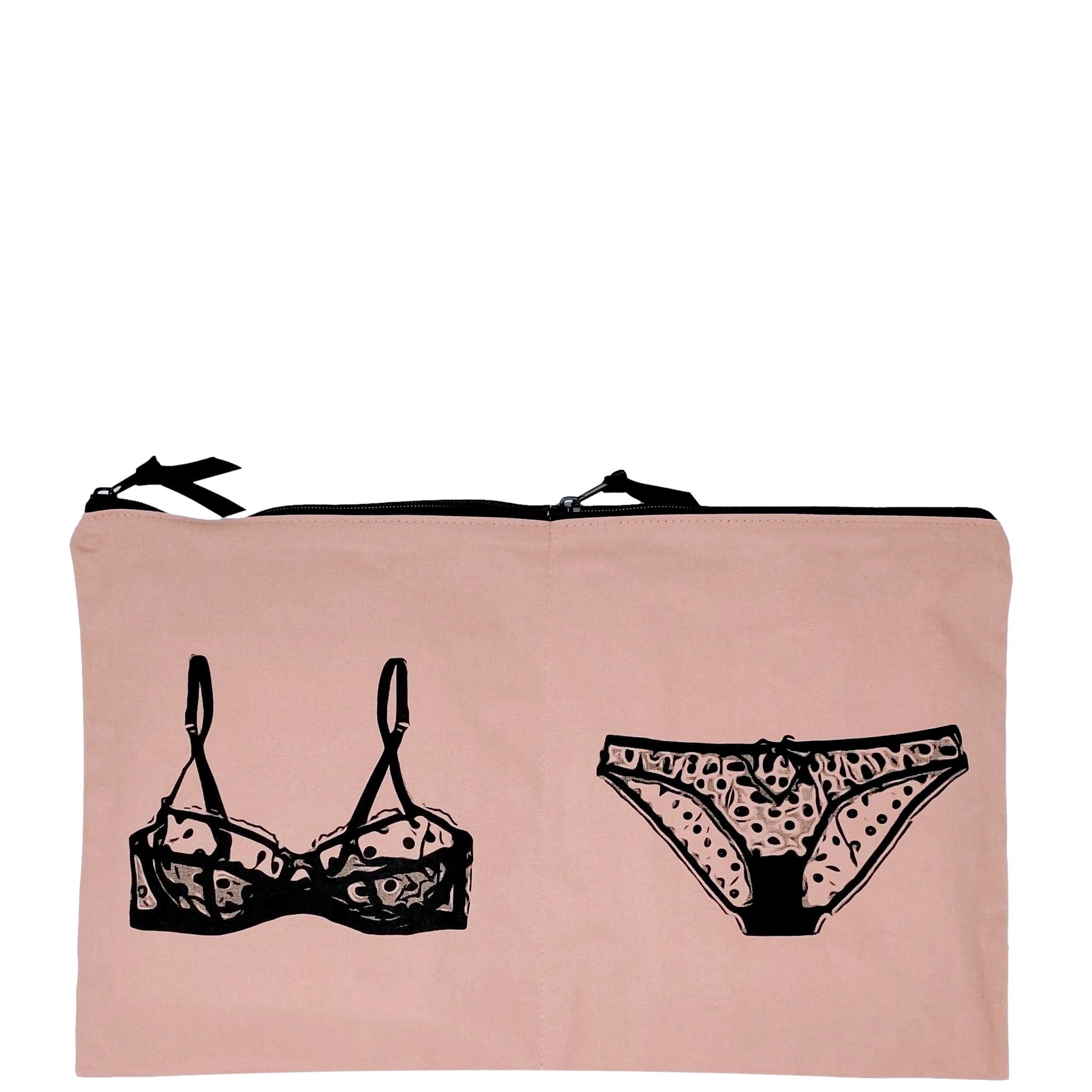 Double Lingerie Zipper Packing Pouch, Cotton, Pink/Blush