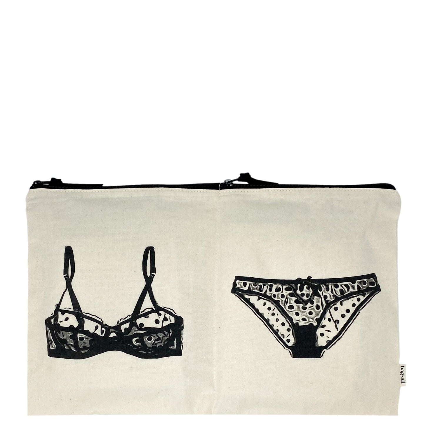 
                                      
                                        Polkadot lingerie natural double zippered pouch. 
                                      
                                    