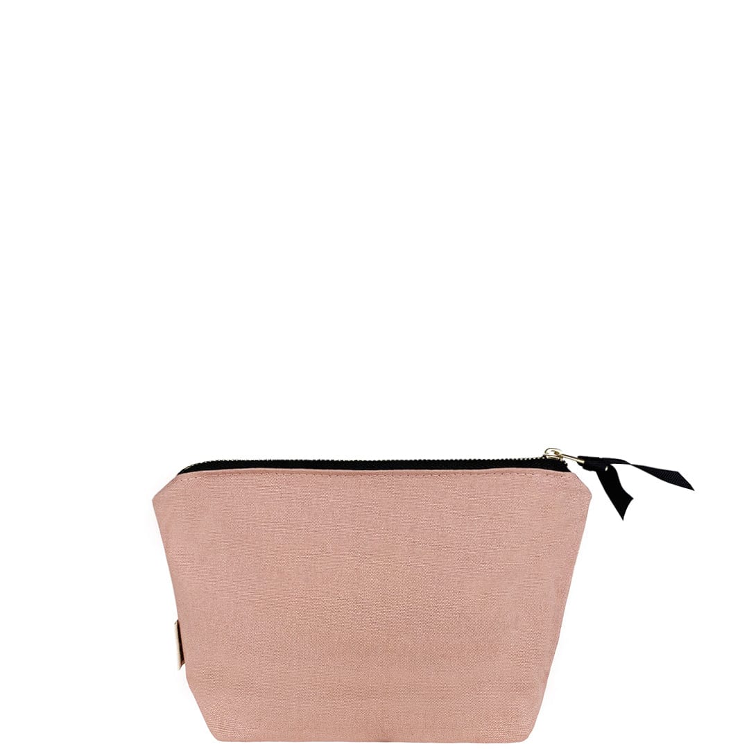 Bag-all Charger Pouch in blush pink cotton featuring gold zipper closure - compact travel organizer for cables and tech accessories with eco-friendly ribbon detail