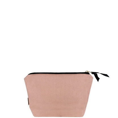 Bag-all Charger Pouch in blush pink cotton featuring gold zipper closure - compact travel organizer for cables and tech accessories with eco-friendly ribbon detail