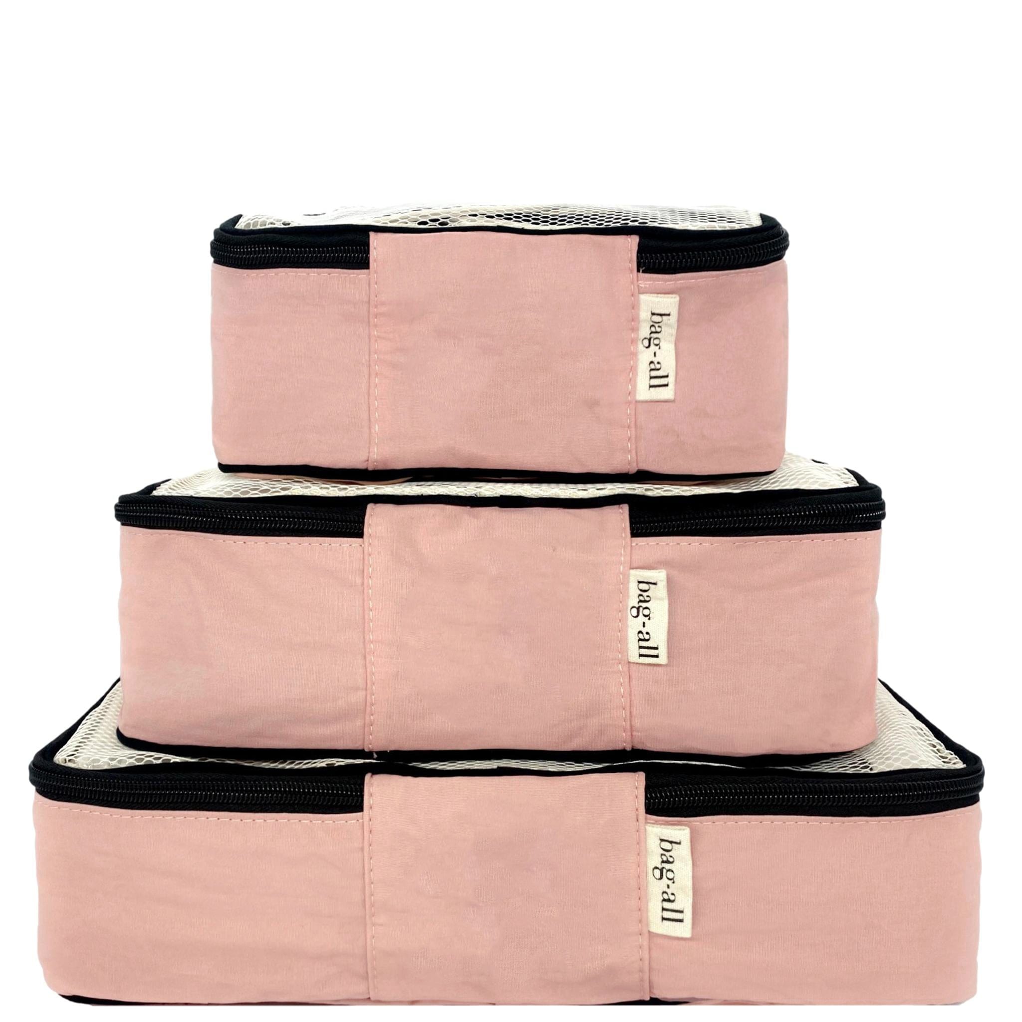 Cutest 3 Sizes Cotton Packing Cubes, Travel Organizing Set Pink/Blush - Bag-all