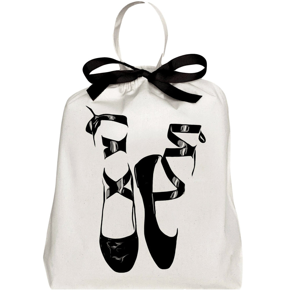 
                                      
                                        Ballerina shoe bag with pointe shoes printed on the front. 
                                      
                                    
