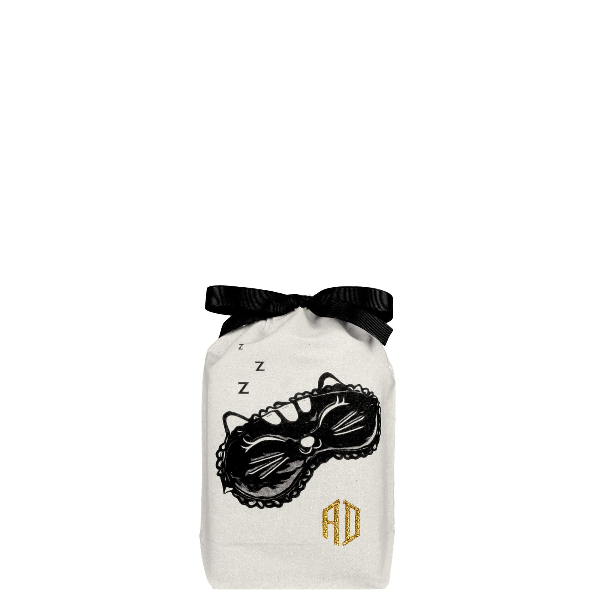 Mask bag for your sleep mask with "AD" monogrammed on the bottom right. 