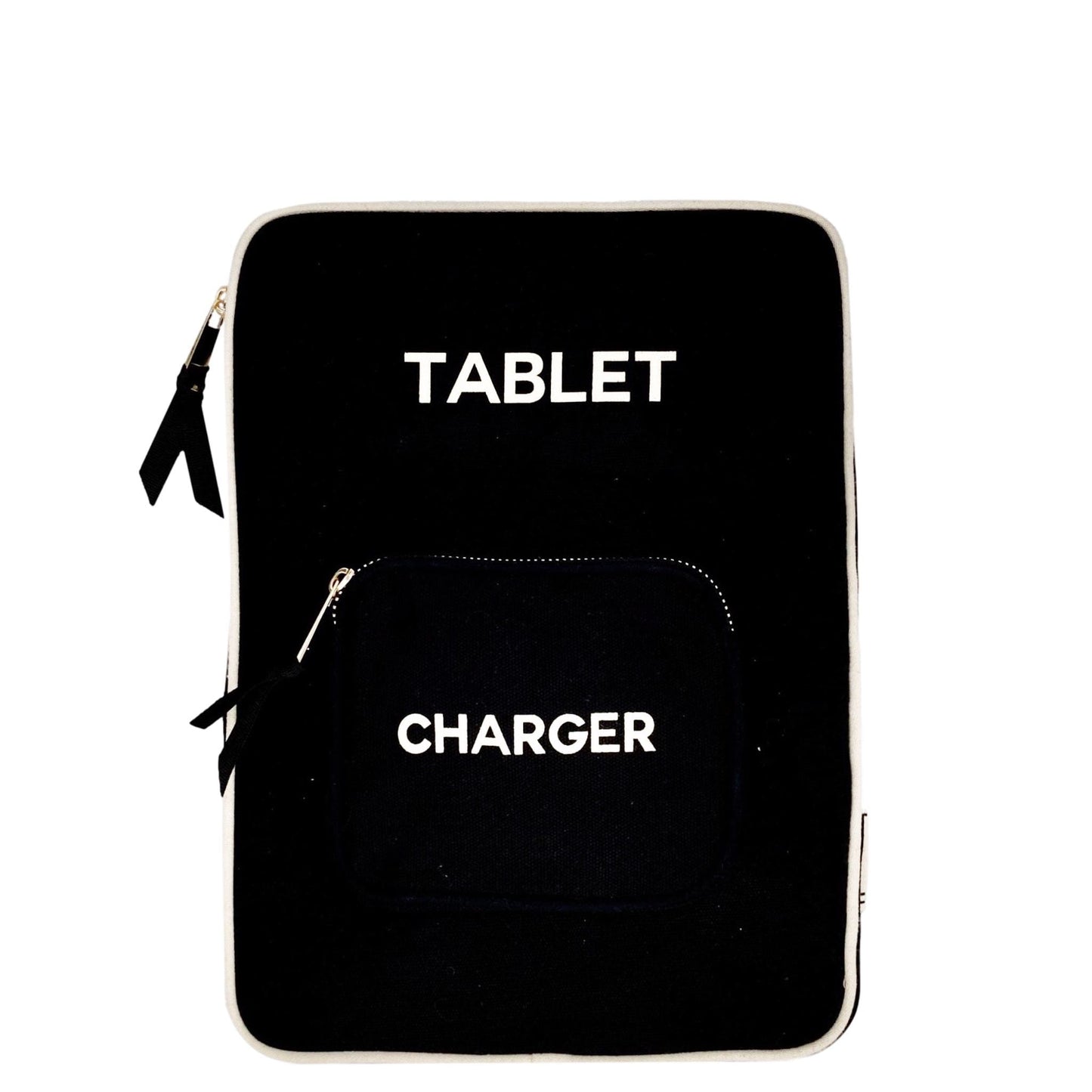 Tablet sleeve with attached charger pocket in natural cotton